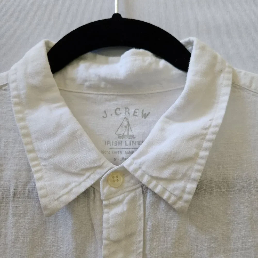 J. Crew Men XL Irish Linen Button Up Short Sleeve Pocket Top Shirt Coastal Beach